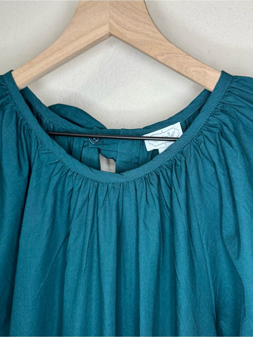 MUD PIE | Teal Tiered Puff-Sleeve Bow Back Dress Size Large - Picture 5 of 12